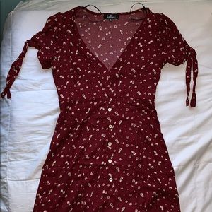 Red floral tie-sleeve skater dress